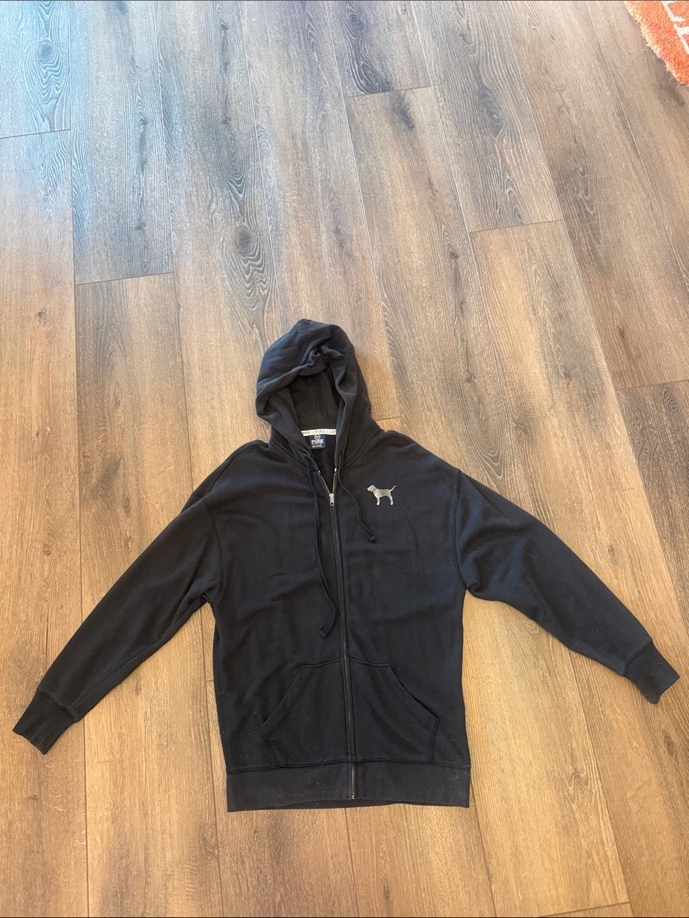 PINK Victoria's Secret Men's Black Full-Zip Hoodie with Dog Logo